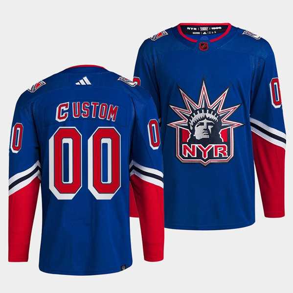 Men%27s New York Rangers Custom Blue 2022 Reverse Retro Stitched Jersey->customized nhl jersey->Custom Jersey